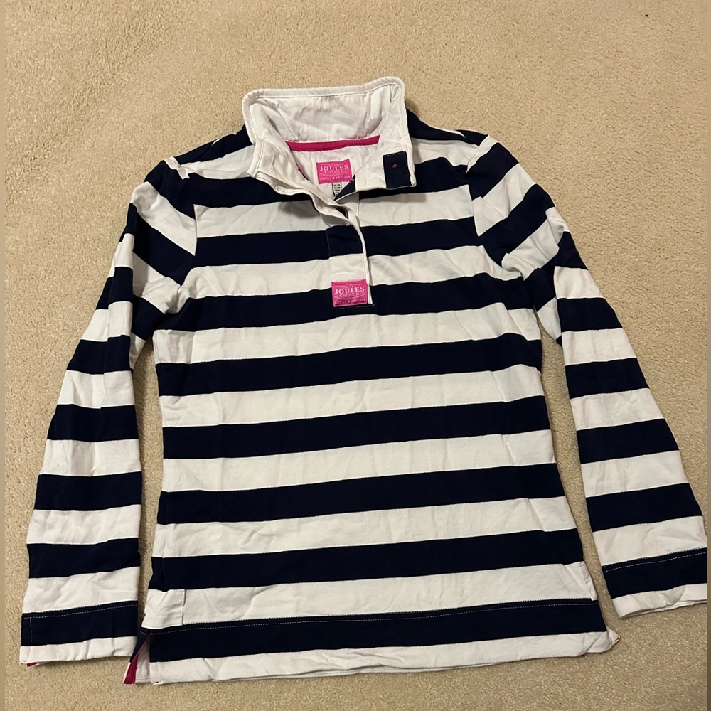 Joules Navy and White Striped Polo Shirt, size US 6 / UK 10